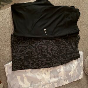 Nike Black, Gray Camouflage, and Snakeskin Leggings Trio